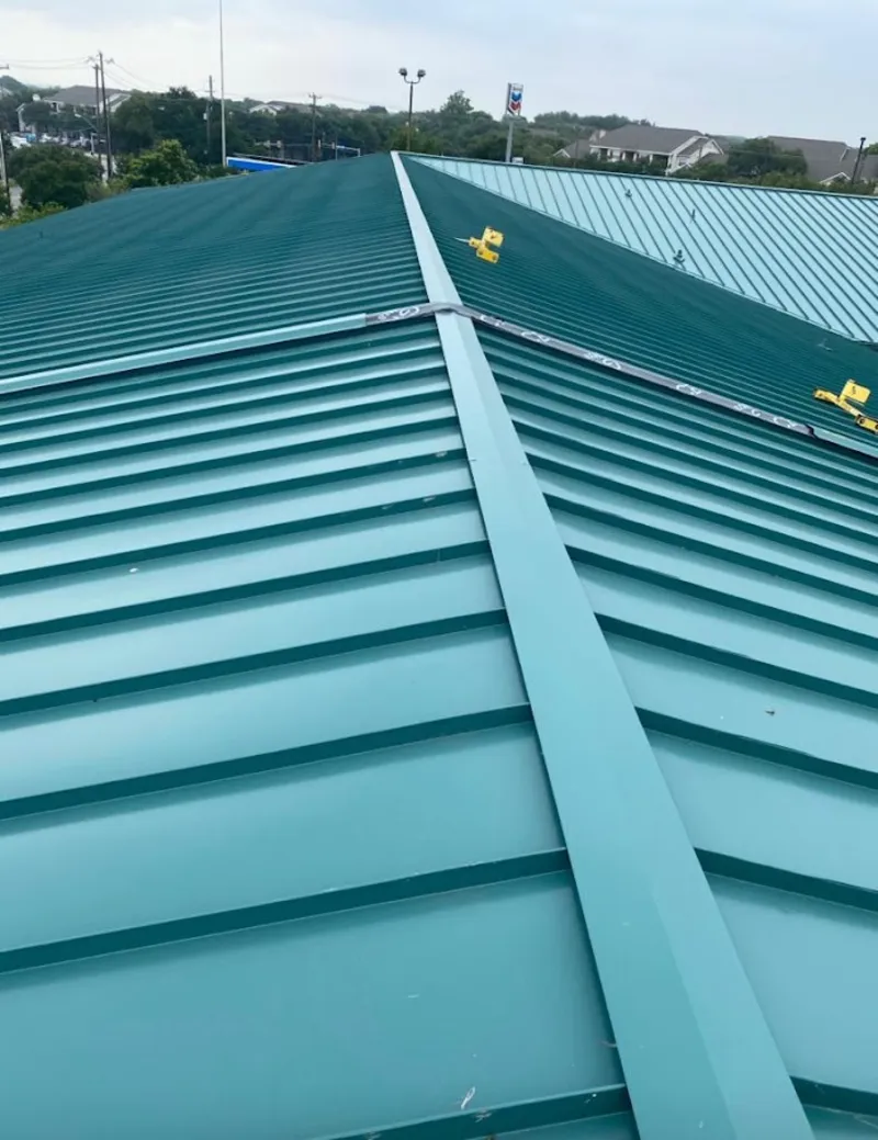 Green commercial metal roof ridge and valley for Metal Roof Repair in Zion
